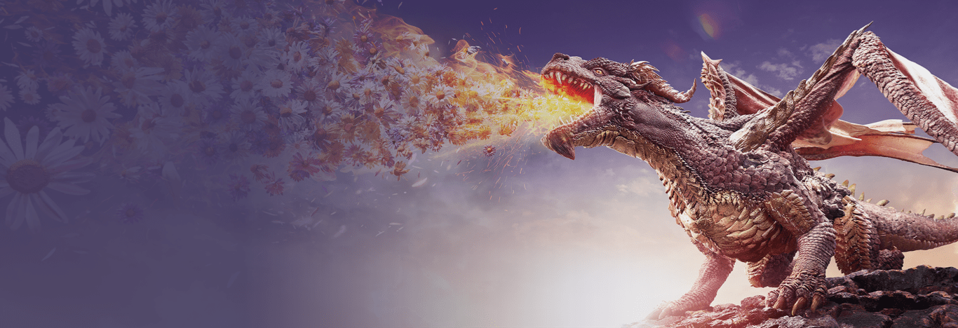 Fire and flower breathing dragon